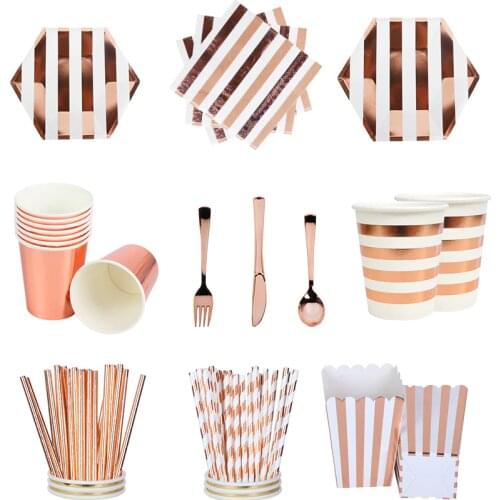 MEIDDING Party Rose Gold Disposable Tableware Paper Cup Plates Straws Birthday Party Decoration Supplies Baby Shower Home Decor