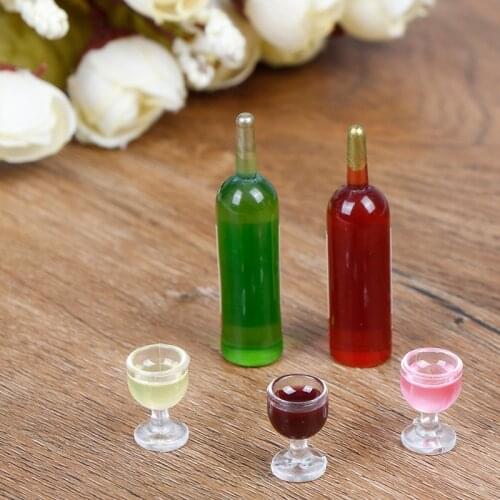 6Pcs/set Dollhouse Miniature Goblets Beer Cups Wine Drink Whisky Bottles With Glass for Doll House Pub Shop Decor