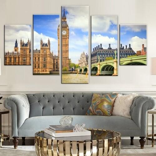 Modular Canvas Painting Framework For Living Room HD Prints Poster 5 Pieces London Tower Landscape Pictures Wall Art Home Decor