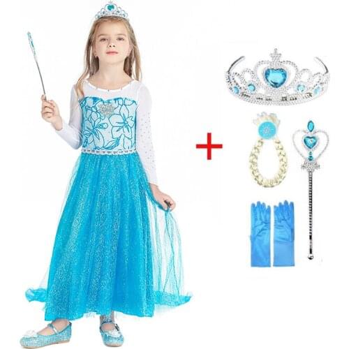 Fancy Girls Princess Dresses Snow Queen Cosplay Costume For Kids Christmas Halloween Dress Up Children Party Clothes 3-10Y