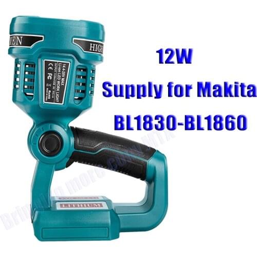 Newest LED Lamp Flashlight For Makita battery 12W Current for Makita 18V BL1830 BL1860 Power tool LED Lamp Light + USB port