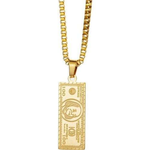 Stainless Steel Gold Hip Hop USD Bank Note Money Pendant Necklace Street Dance Dollar Jewelry Gift For Him with Box Chain