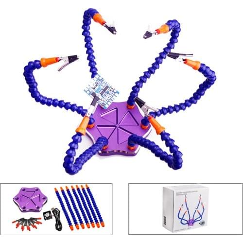 Soldering Iron Helping Holder Third Hand 6 Flexible Arms Soldering Station Welding Tool Set with USB Fan
