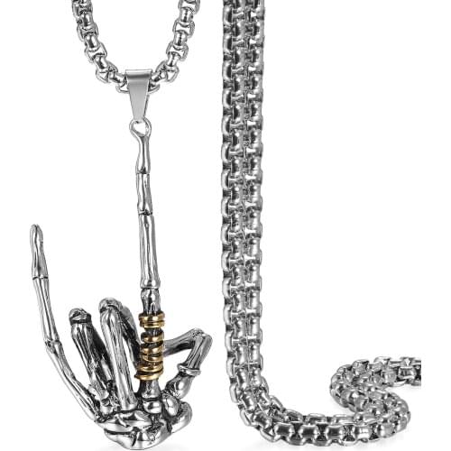 BONISKISS Rock N Roll Skeleton Claw Pendant 316L Stainless Steel With 22" Chain jewellery Gift
