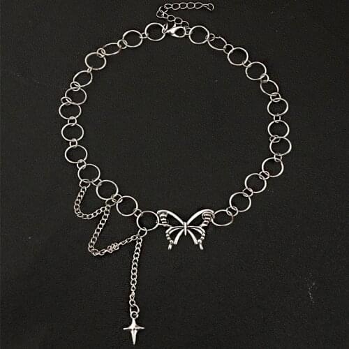 Hollow Butterfly Chokers Necklaces Clavicle Chain Female Tassel Circle Necklace Personality All-match Necklace B01-77