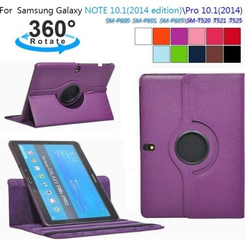 Note 10.1" P600 P601 Embossed Pu leather Cases for Samsung Galaxy Tab Pro 10.1"2014 SM-T520 T521 T525 360 Rotating Stand cover