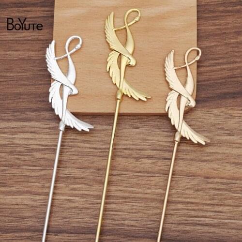 BoYuTe (10 Pieces/Lot) 69*31MM Alloy Crane Hair Stick Materials Factory Supply Diy Antique Chinese Clothing Accessories