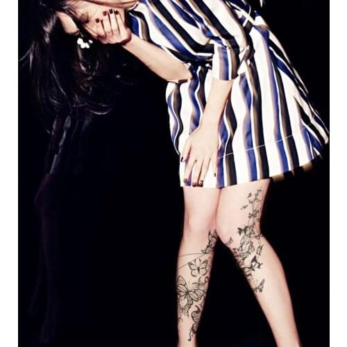 Romantic Butterfly Tattoo Tights Sheer Pantyhose Footed Summer Tights