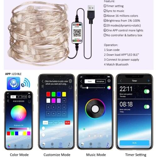 Christmas Wedding New Year Decor Fairy Garland Smart Bluetooth Personalized Usb String Light Customized App Remote Control lamps