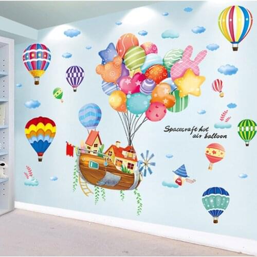 [SHIJUEHEZI] Hot Air Balloons Wall Stickers DIY Cartoon Boat Wall Decals for Kids Rooms Children Bedroom Nursery Home Decoration