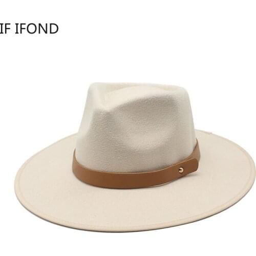 New Men Women 8.5CM Wide Brim Wool Felt Fedora Hat Hemming design Jazz Trilby Cap Party Formal Top Hat