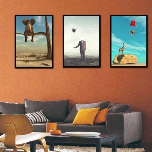 Surrealism Elephant Giraffe Abstract Canvas Painting Home Art Posters Bedroom Corridor Stickers Nordic Decoration