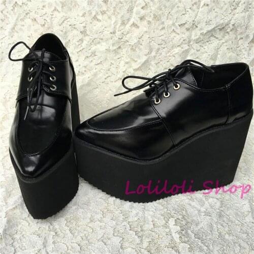 Princess sweet gothic lolita shoes Lolilloliyoyo antaina Japanese design thick bottom black bright skin flat shoes custom 5221n