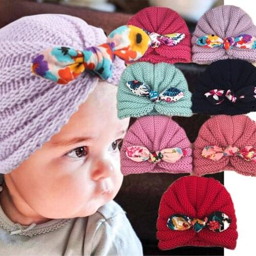 Knitted Winter Baby Hat For Infant Baby Girl Boy Bow Tie Beanie Turban Hats Warm Cap Crochet Knit Headwear Hat Turban 1-3 Yeas