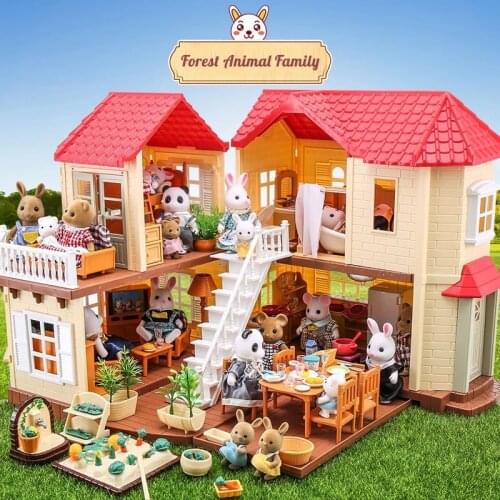 Japan 1:12 Forest Animal Family Villa Dollhouse Furniture for Rabbit Baby Sister Dolls Toy Mini Bedroom Set DIY Miniatura Xmas