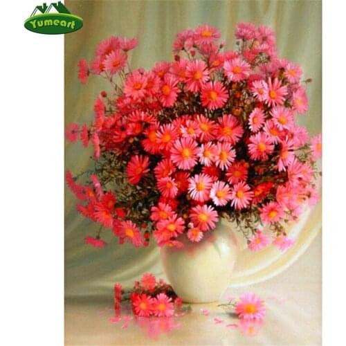 Yumeart Diamond Painting by Number Square Drill Scenic DIY Full Diamond Embroidery Cross-stitch Flower Living Room Decoration