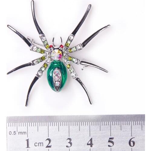 2pcs Green Enamel Crystal Rhinestone Spider Insect Brooch Pin Pin