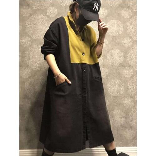 2020 spring new Korean Coat Large Size Loose Casual Windbreaker Womens Mid-length Long Sleeve Color-matching Denim Jacket f2607