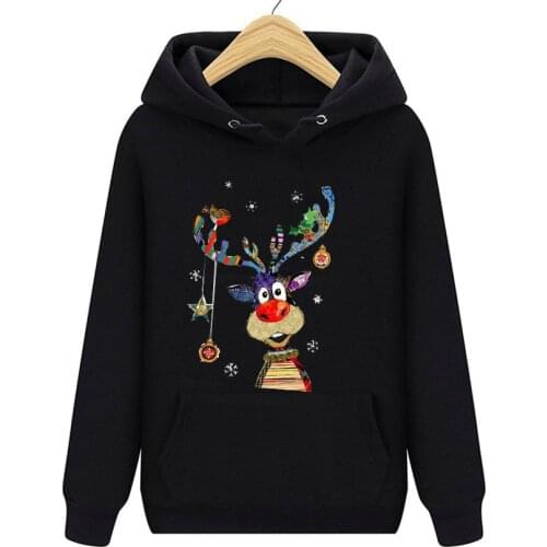 DROPSHIP Womens Christmas Hoodies Fashion Santa Claus Printed Women Cartoon Reindeer Funny Printed Oversized Female