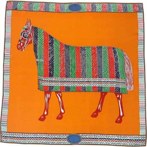 War horse steed lady twill Bandana Foulard Square Scarf Women Twill Silk Shawl Brand Hijab Scarf Handmade Curled New Design Head