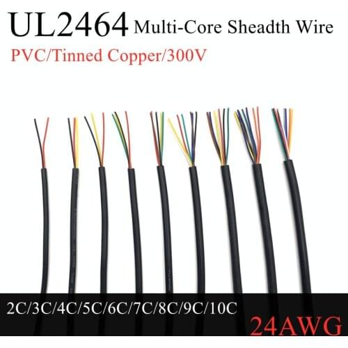 1M Sheathed Wire Cable 24AWG Channl Audio Line 2 3 4 5 6 7 8 9 10 Cores Insulated Soft Copper Cable Signal Control Wire UL2464