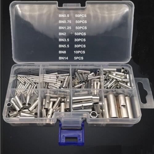 275/150PCS 26-6 AWG BN0.5 BN1.25 BN2 BN3.5 BN5.5 BN8 Pure Copper Tinned Splice Bare Butt Connector Crimp Terminal Wire