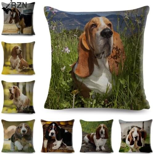 45x45cm Pet Cute Basset Hound Dog Pillow Case Decor Animal Printed Cushion Cover for Sofa Home Car Throw Polyester Pillowcase