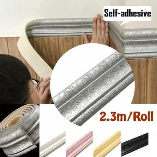 8*230cm Wall Stickers 3D Foam Embossed Corner Line Self-adhesive Wall Waist Line Waterproof Border Decor Wall Edge Strip