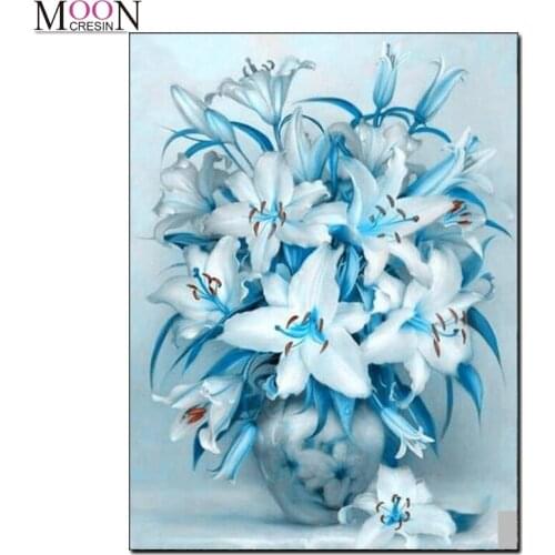 Diy Diamond Painting Cross Stitch Flower Blue Lily Embroidery Mosaic Full Square Round Drill Rhinestones Home Decor Needlework