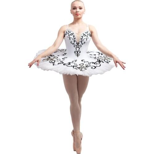 White+Black Professional Classical Platter Ballet Tutu,Women/Girls Ballerina Stage Performance/Concert Competition Dance Costume