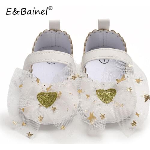 E&Bainel Baby Girl Shoes First Walker PU Leather Newborn Princess Girl Star Heart Shoes Mesh Infant Toddler Anti-slip Baby Shoes