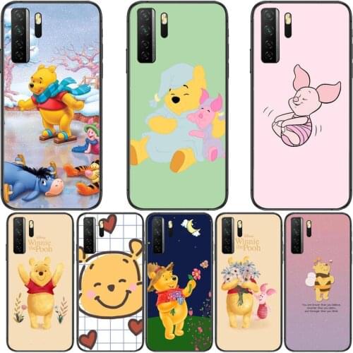 Winnie Bear Flower Black Soft Cover The Pooh For Huawei Nova 8 7 6 SE 5T 7i 5i 5Z 5 4 4E 3 3i 3E 2i Pro Phone Case cases