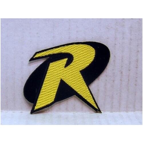 ROBIN "R" Uniform Logo- Animated Series 3.5" Costume Embroidered Emblem punk rockabilly applique sew on/ iron on patch