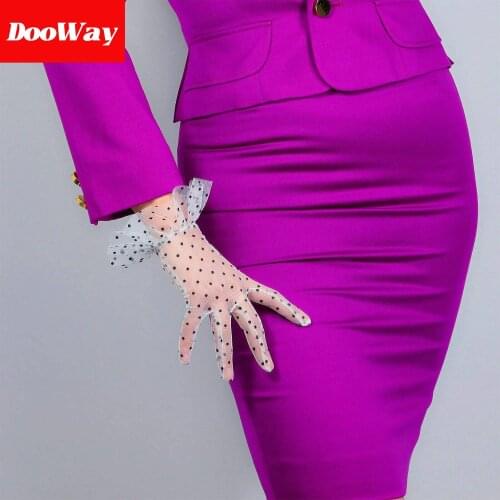 DooWay Lace Short Sheer Gloves Touchscreen Ruffled Trim Tulle Mesh for Women Wedding Pary