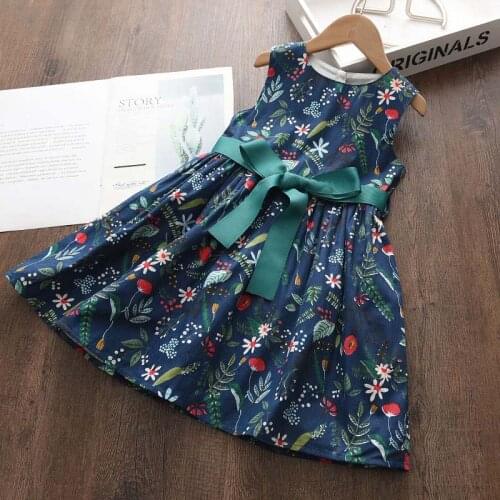 Melario Kids Girl Casual Dresses 2021 New Summer Baby Princess Party Vestidos Sleeveless Children Flowers Print Clothing 3-7Y