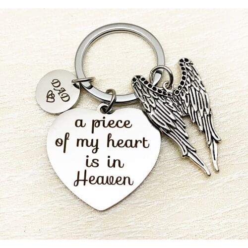 Metal Memorial Keychain Angel Wing Key Ring One Of My Heart Is In Heaven Key Chain Pendant