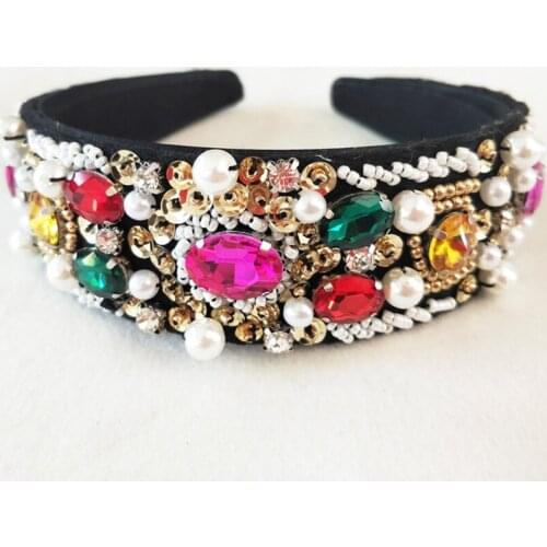 Crystal Fashional Modern Pearl Colorful Beaded Weave Style Headband Sequins Hairbands for Girls Headwear Hair Accessories for Wo