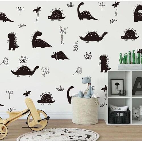 Cartoon Dinosaur Tree Wall Sticker Nursery Kids Room Cute Jurassic Park Dino Animal Forest Wall Decal Bedroom Vinyl Decor