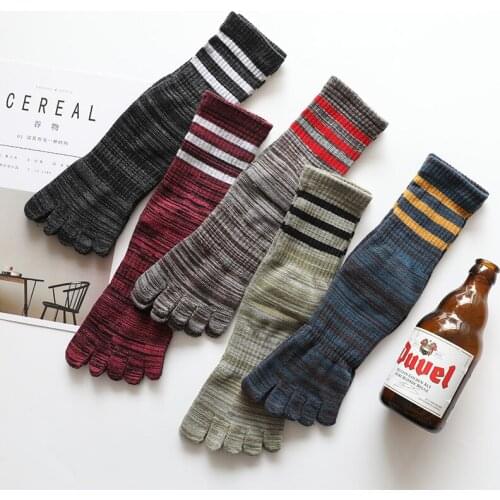 100 Cotton Mens Toe Socks SummerStriped Contrast Men Five Finger Socks Free Size Basket Calcetines Male Meias Dropship Men Soks