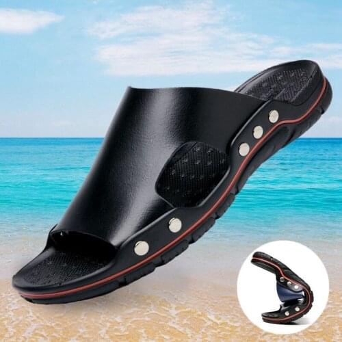 Mens Leather Sandals 2021 Summer New High-quality Beach Slippers Casual Shoes Outdoor Background Beach Shoes Large 45