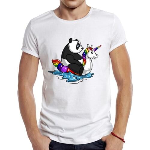 2021 Mens New Fashion Panda Bear Riding Horse Design Short Sleeve T-Shirt Cool Printed Tops Hipster Tee Shirts