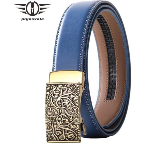 2021 Vintage Retro Gold Silver Automatic Buckle Belt Men Luxury High Quality Cow Genuine Leather Blue Casual Strap Male B346