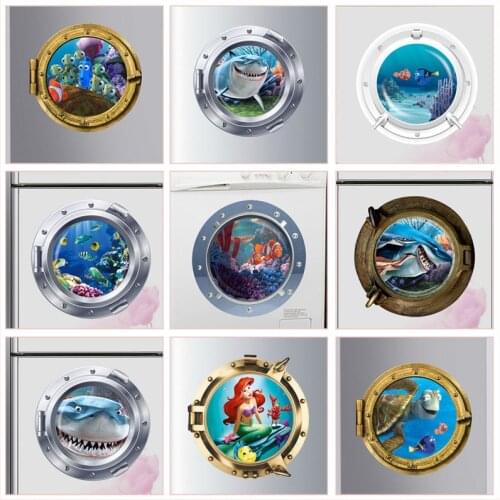 3d Submarine Porthole Window Wall Stickers Refrigerator Bathroom Home Decoration Turtle Shark Fishes Nemo Mural Art Pvc Decal