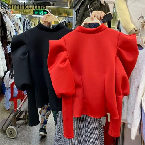 Nomikuma Puff Long Sleeve Women Hoodies Causal O-neck Space-cotton Pullover Sweatshirt 2020 Autumn Winter Top Jumper 6D677