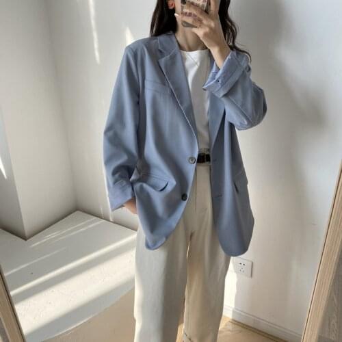 2020 New Pure Color Elegant Blazer Turn Down Collar Spring Coat Casaco Feminino Casual Tops For Women