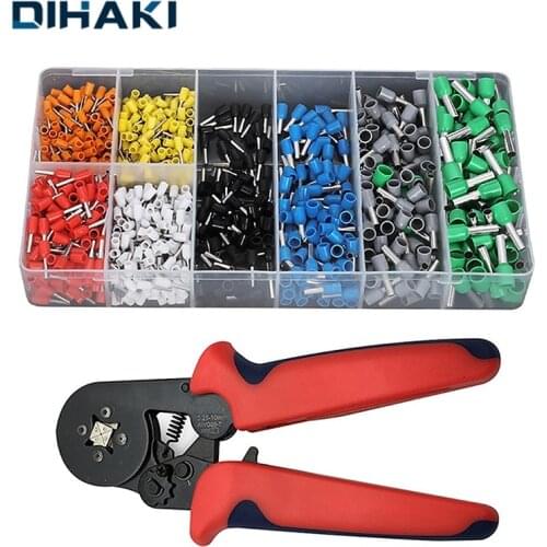 Ferrule Crimping Tool Kit Hexagonal Sawtooth Self-Adjustable Ratchet Wire Terminals Crimper Plier With 1200pcs Wire Terminals