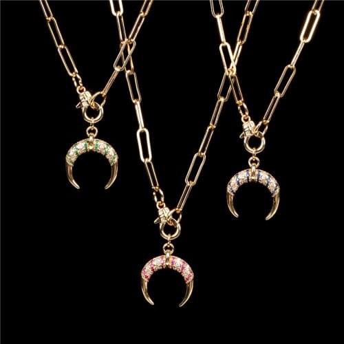 FACEINS Trendy Necklaces for Women Creative Colorful Tribal Crescent Necklace Female Fashion Horn Pendant Thick Chain Necklace
