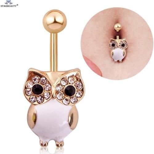 1 pc/lot White Owl Navel Piercing Ombligo Women 14G Green Cats Eye Bijoux Belly Piercing Nombril Belly Button Rings Pircing