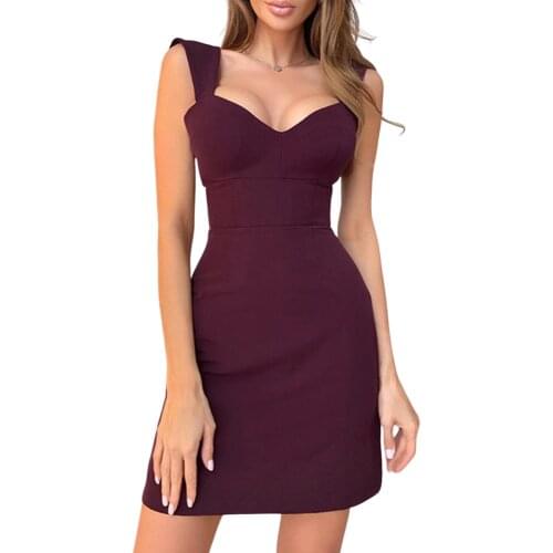 Women Summer Slim Fit Dress, Adults Sexy Sleeveless High Waisted Solid Color V-neck vestidos for Female Ladies
