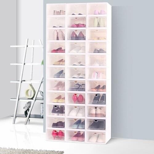 Durable Plastic Shoes Organizer Stackable Shoe Storage Box Transparent Lid Shoe Container Bin Living Room Storage Accessories
